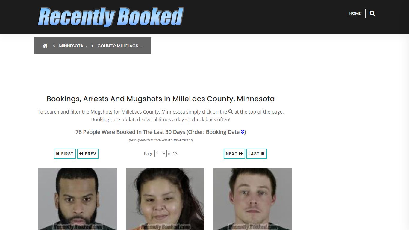 Bookings, Arrests and Mugshots in MilleLacs County, Minnesota